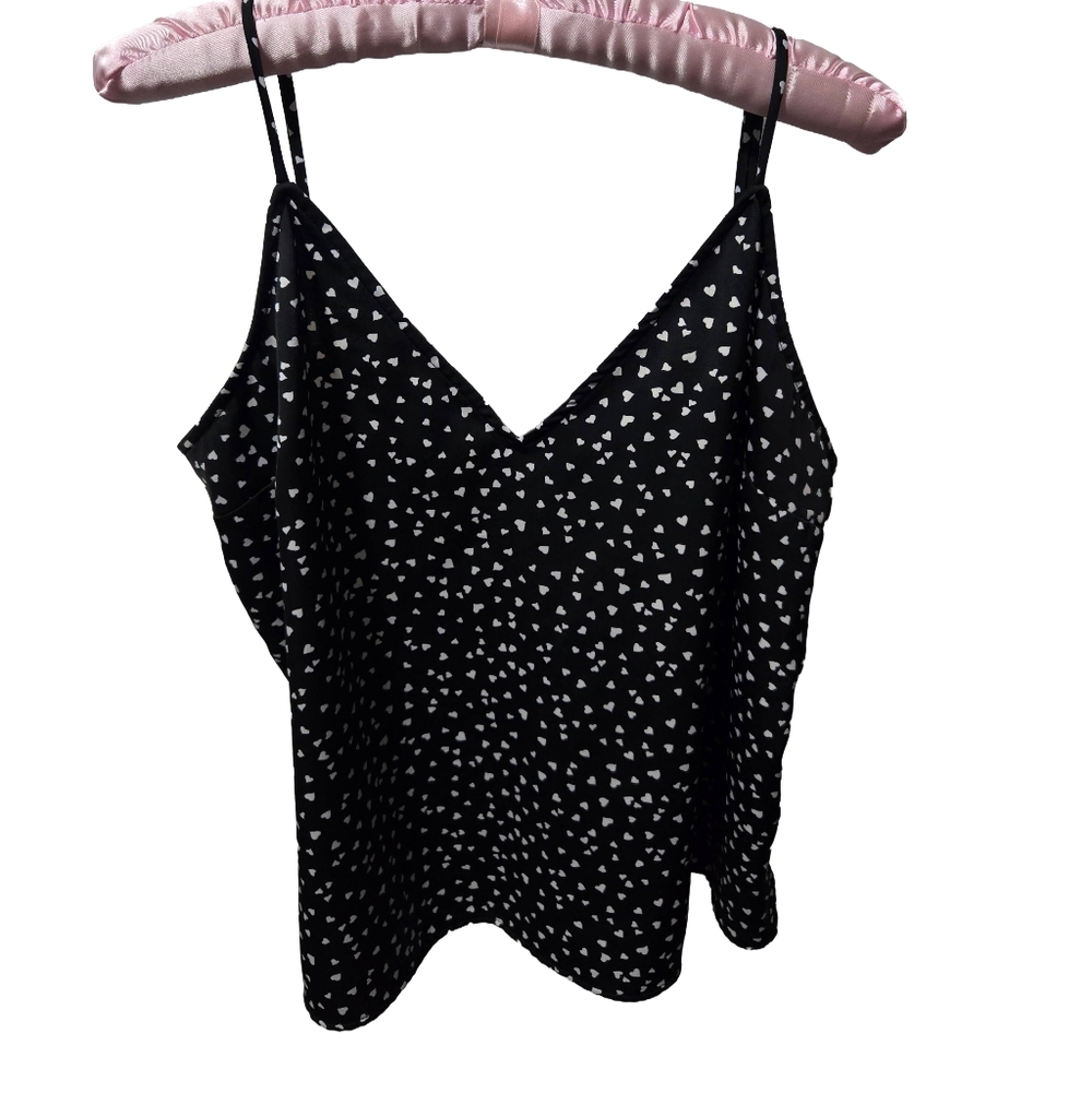 A New Day Black Heart Print Women's Top, Size Large